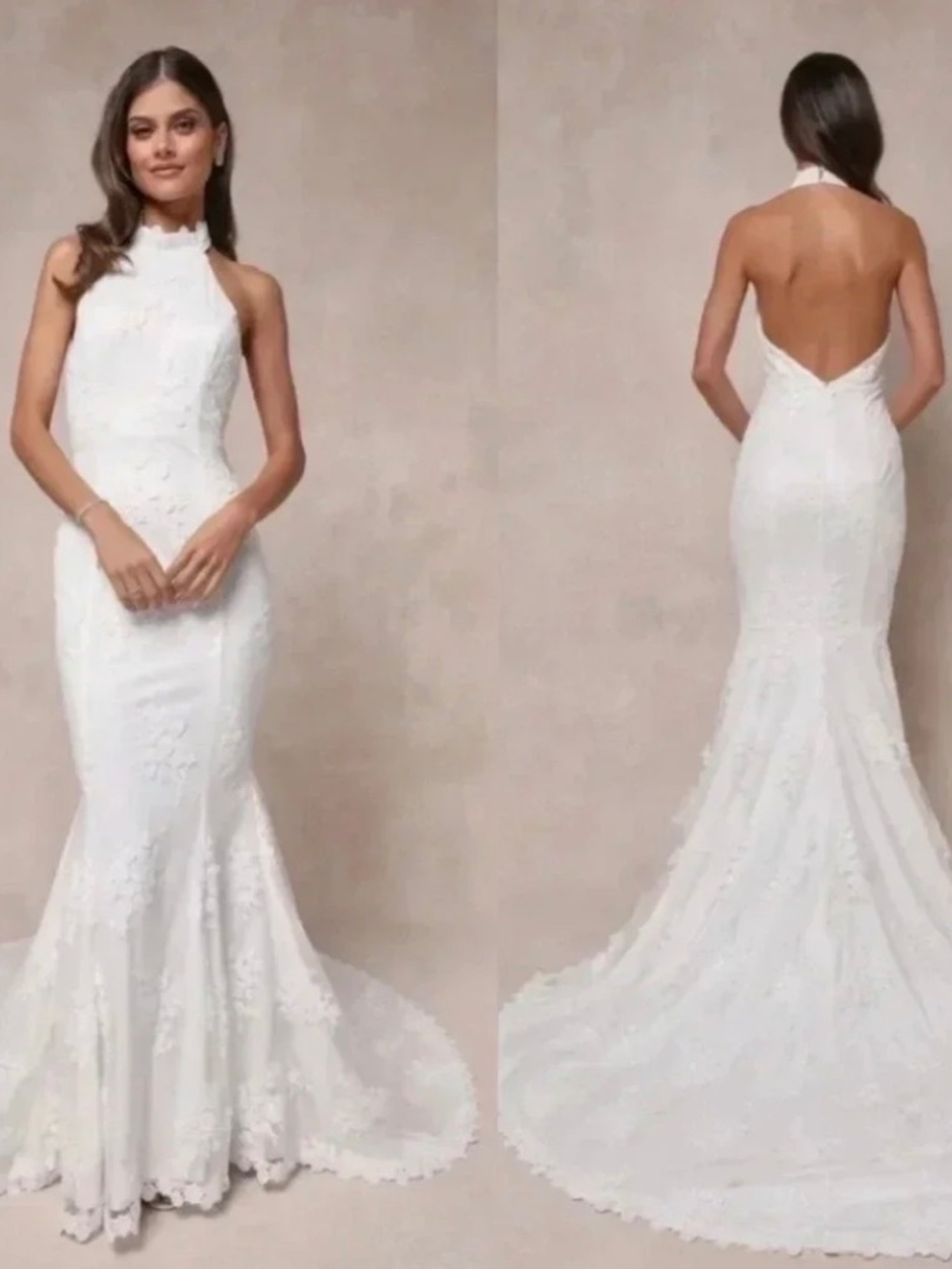 NWOT Lulus Dreamy Glamour White Embroidered Halter Mermaid Maxi Dress XS